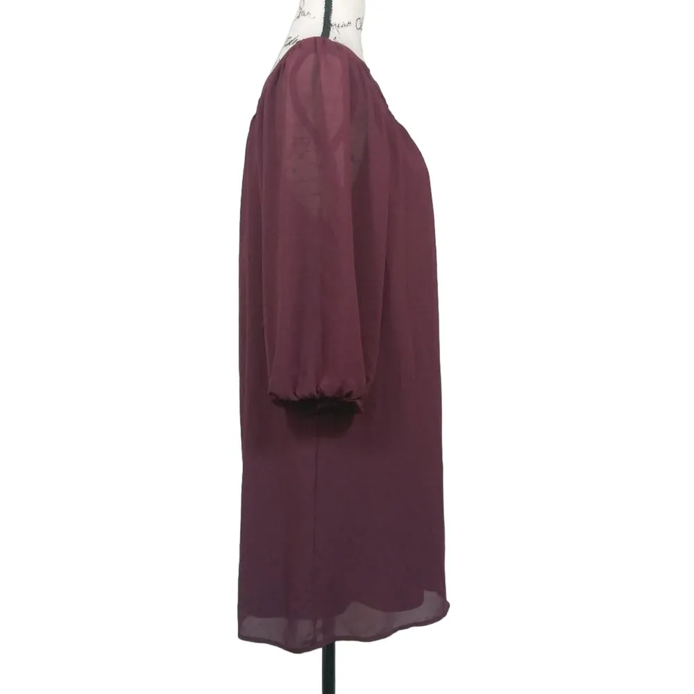 Halo Burgundy Sheer Overlay Dress A Line Size L Size L - Image 2
