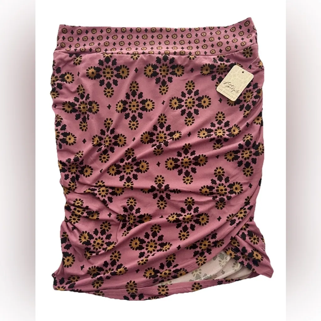 FREE PEOPLE Purple Floral Mini Skirt Stretch Blue Yellow Size Medium NWT - Image 4