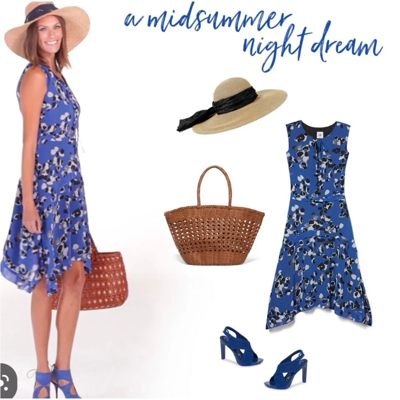 CAbi #5576 Untamed Electric Blue Floral Dress‎ Asymmetrical Sleeveless Size Med - Image 4