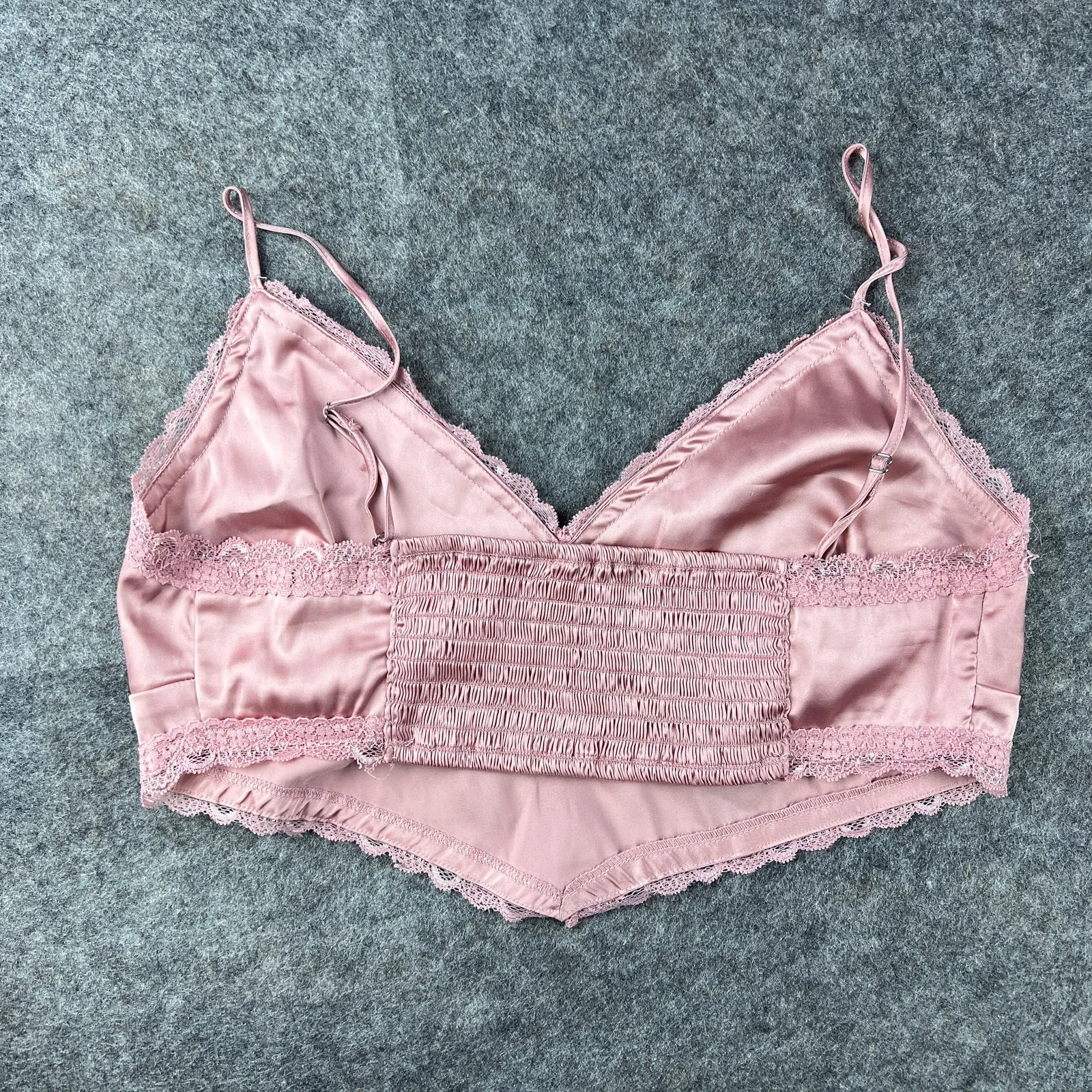 Dusty Rose Lace Hanky Hem Satin‎ Cami Bralette Top Sz M - Image 2