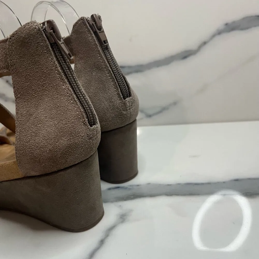 Lucky Brand | Women's Taupe Leather Neutral Strappy Wedge Kemadee Sandal Sz 9.5 - Image 4