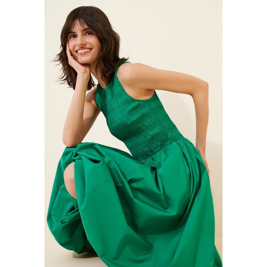 Madewell The Melody Bubble Hem Smocked Midi Dress Poplin Small Verdant Green NWT - Image 2