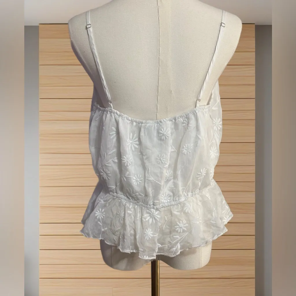 Daytrip White Embroidered Peplum Cami Top Delicate Cottagecore Coquette L - Image 3