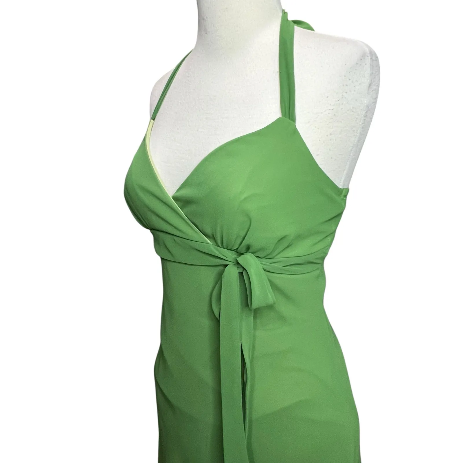 Trixxi Y2K Halter Dress Size XS Green Asymmetrical Hem Forest Fairy Whimsical - Image 4