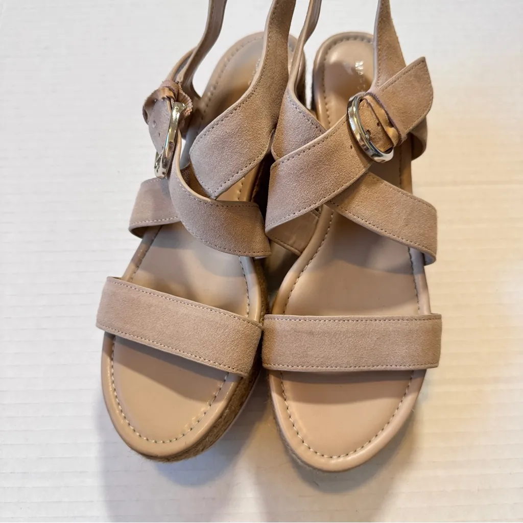 Marc Fisher Tan Suede Leather Espadrille Platform Sandals Womens 10 Beachy Shoes - Image 6