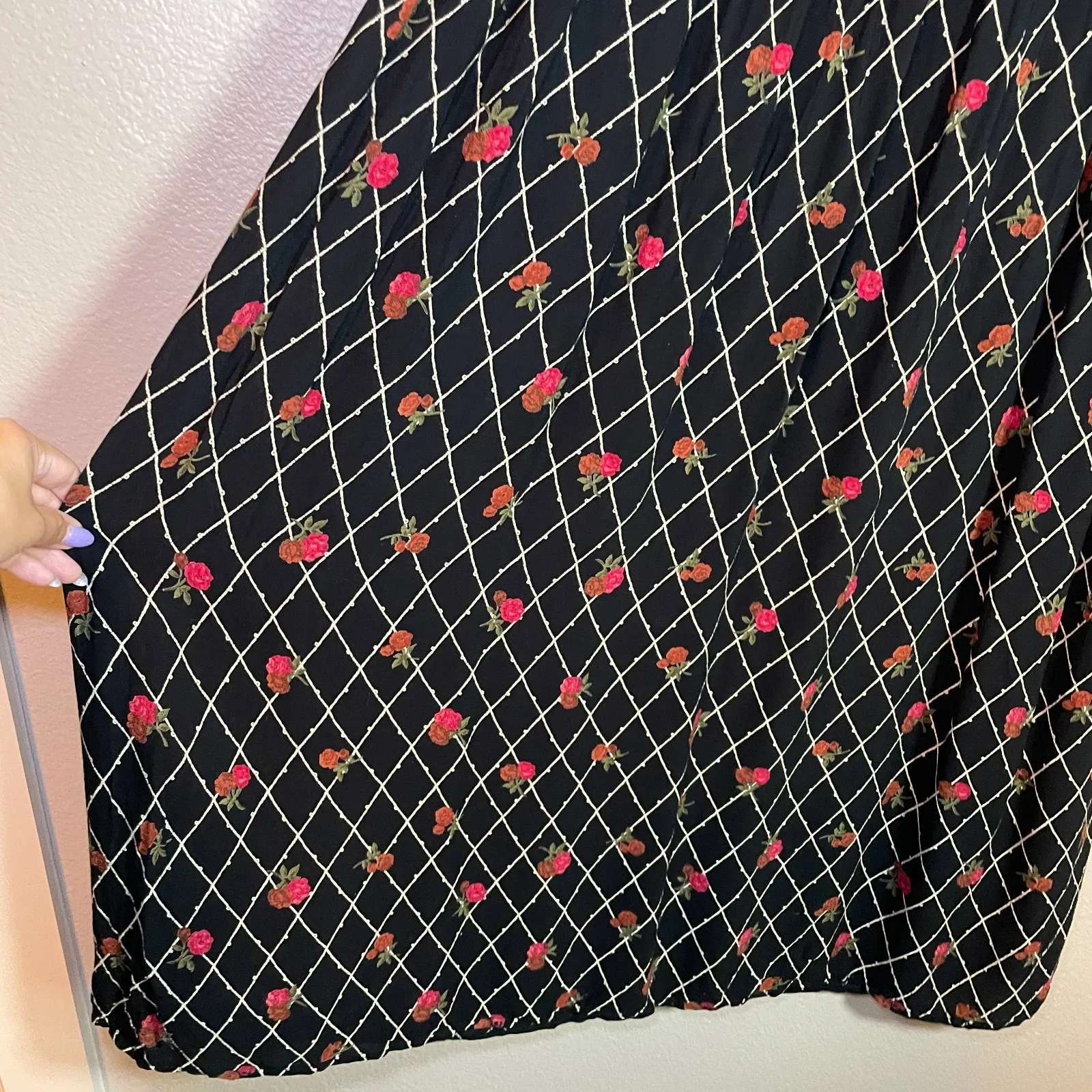 VTG 90s Y2K Marie Clare 10 Petite Floral 100% Rayon Midi Dress Cottagecore Black Size 10P - Image 3