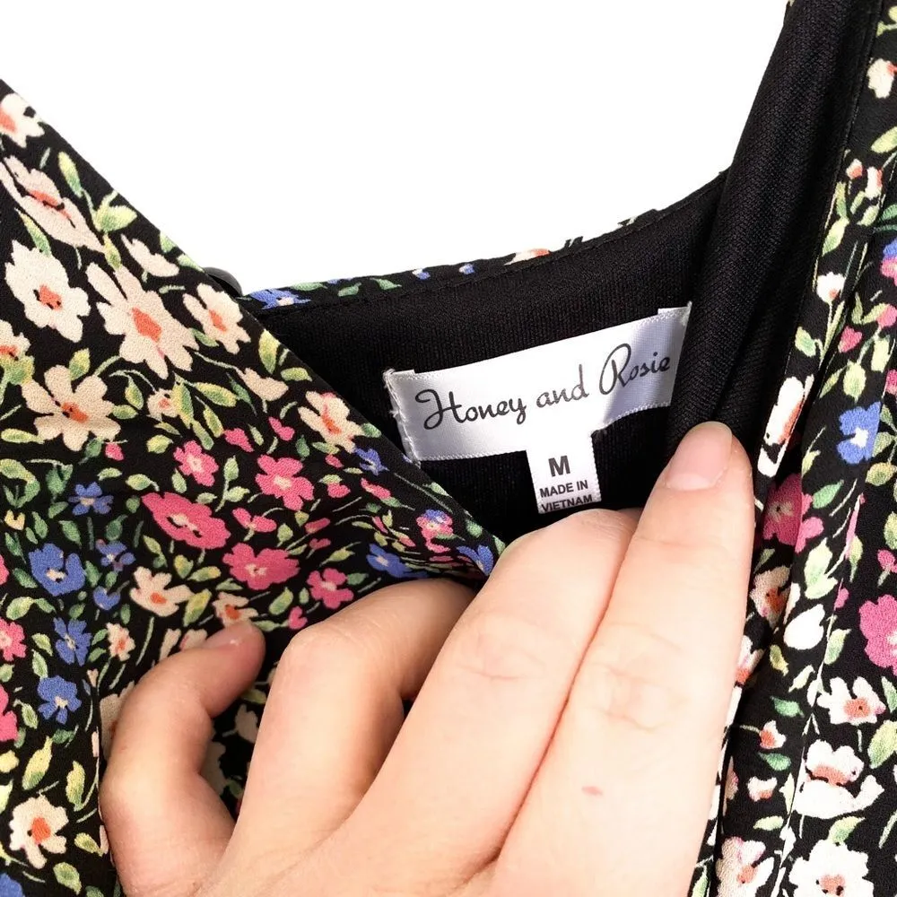 Honey and Rosie Black Multicolor Floral Sleeveless Playsuit Jumpsuit Medium - Image 3