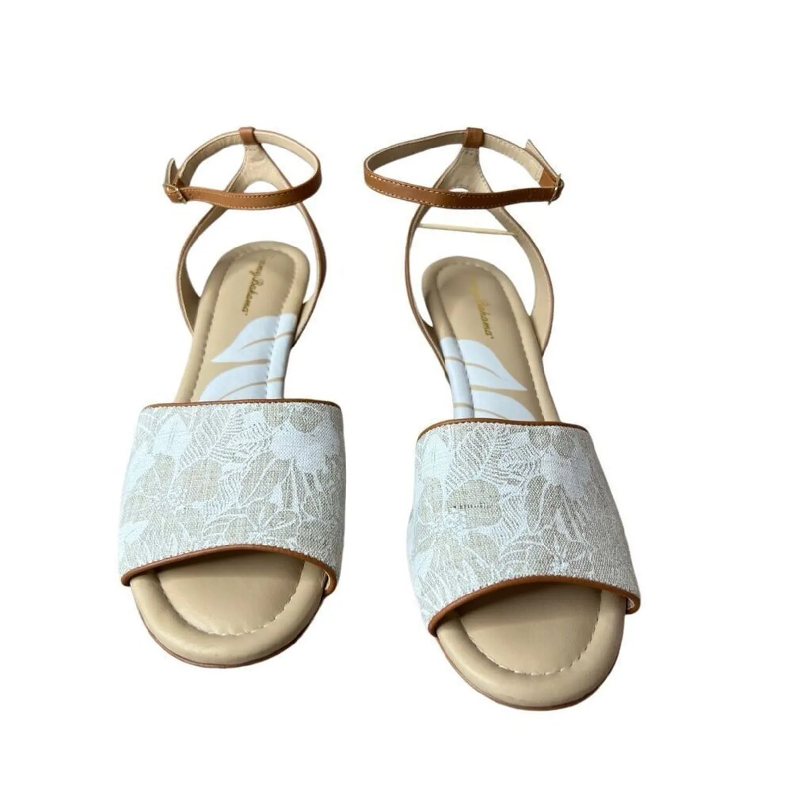Tommy Bahama Ivy Walk Cream‎ Canvas Leather Cream Wedge Shoes Sandals 10 - Image 2