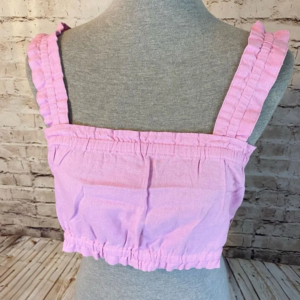 BP Gathered Crop Top Tank Top Purple Tulip Linen Women’s Size Medium - Image 3