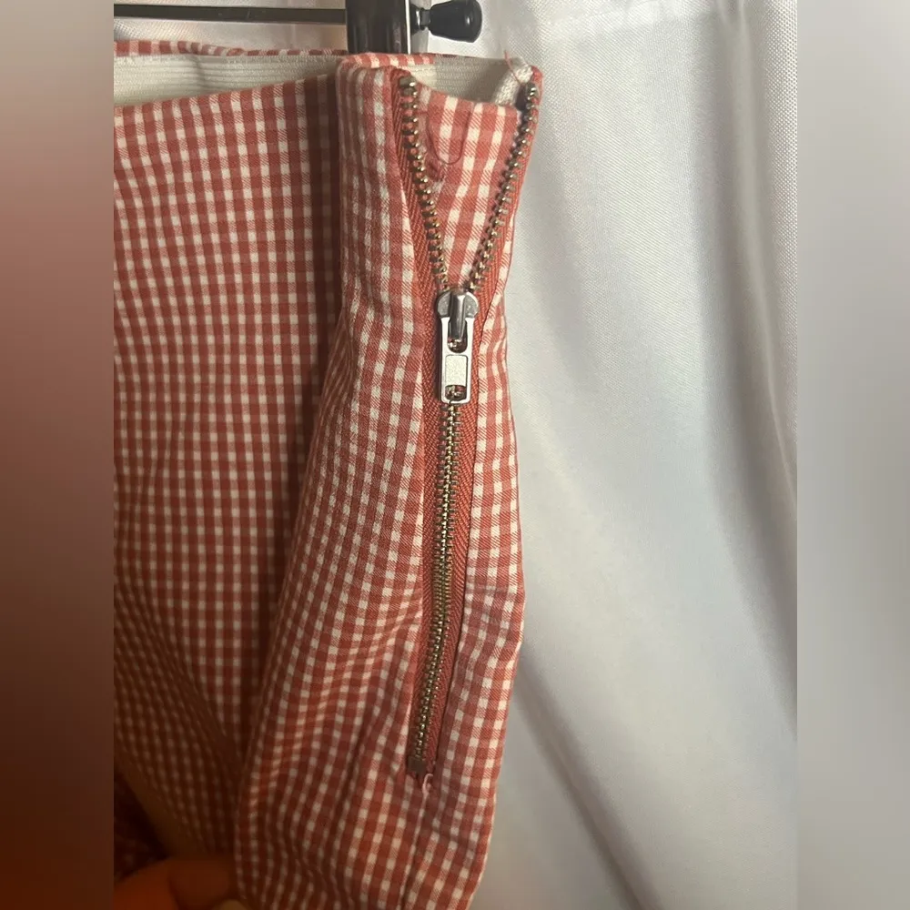 A New Day Cropped Pants Women's 10 Orange Mid Rise Orange Gingham Side Zipper - Image 2