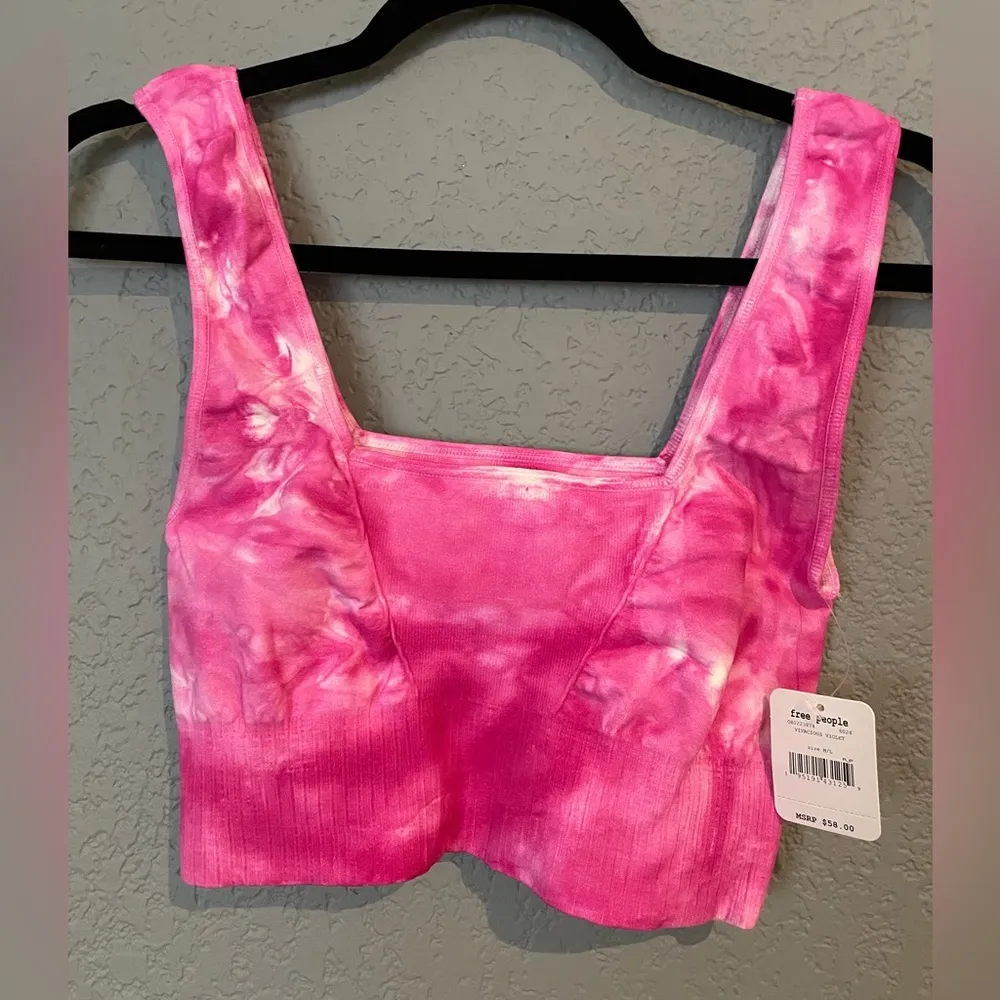 NWT Free People Movement Good Karma Bra crop Top Pink Tie Dye Size M/L - Image 8