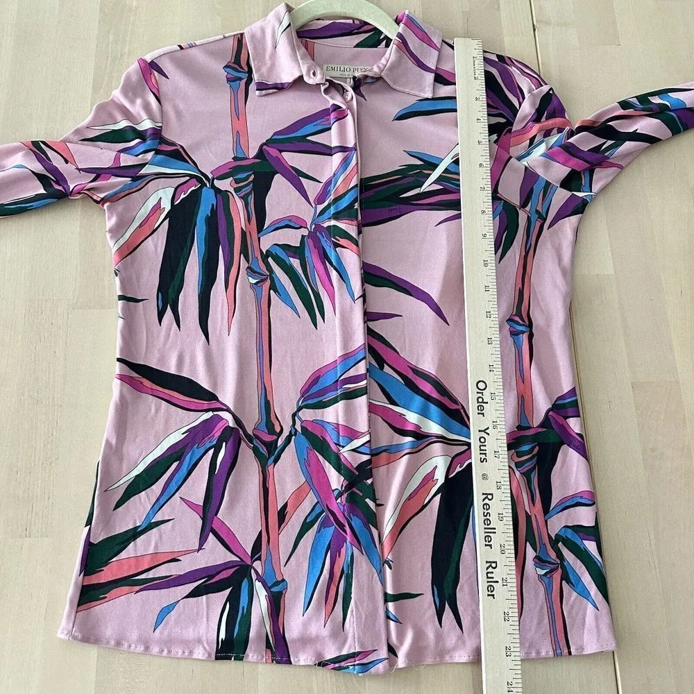 Emilio Pucci Blouse Womens 2 Pink Abstract Printed Long Sleeve Button Down Top - Image 14