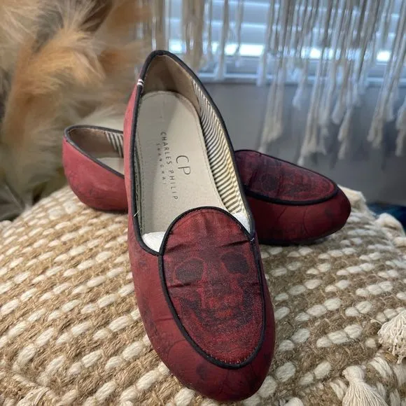 Charles Phillip Shanghai Red Skull Loafers Size 6 - Image 2