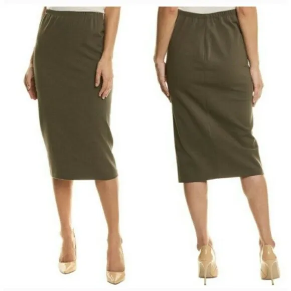 $298 NWT Lafayette 148 NY Size P 0/2 Wiggle Skirt Midi Pencil Knit Stretch Gray - Image 2