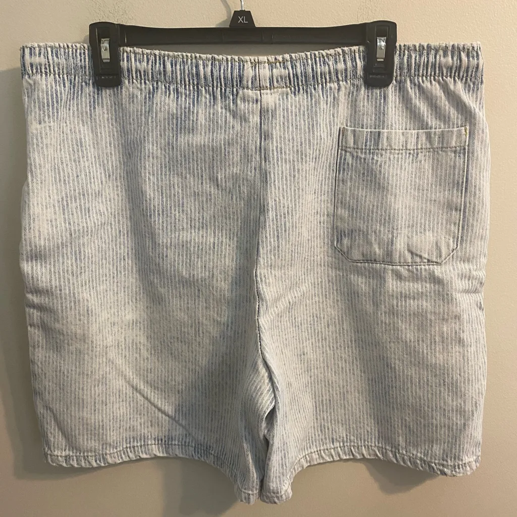 VTG Gitano Express Chambray Style Light Wash Striped‎ Drawstring Shorts Sz 11 12 White - Image 2