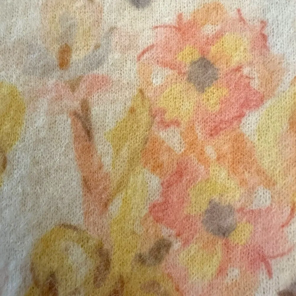 Bartolini Italian Alpaca Mohair Floral Open Front Cardigan Sweater Medium Dainty Yellow - Image 6