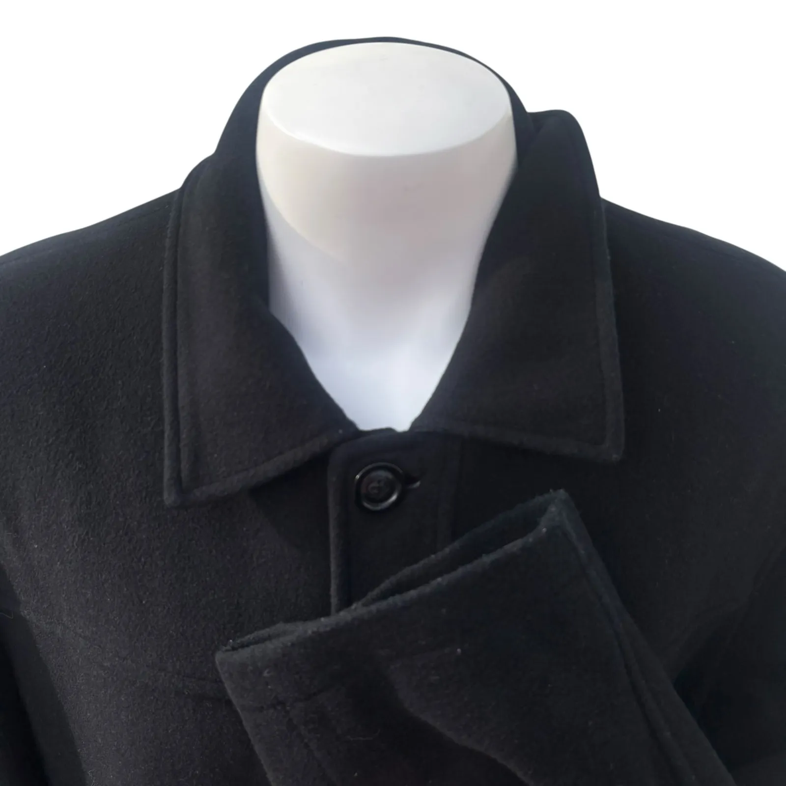 Cole Haan Coat Sz XL Black Wool Cashmere Blend Leather Zip Mid Length Preppy - Image 7