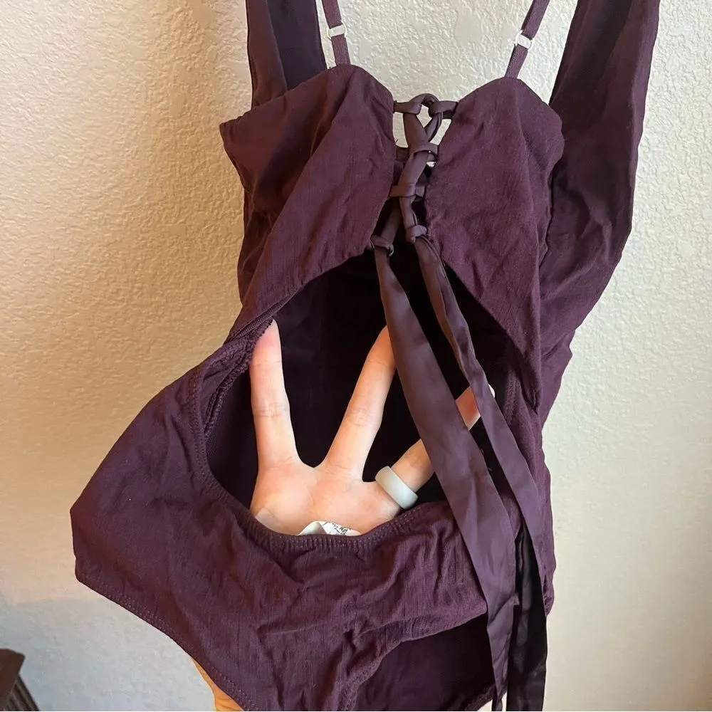 Free People Dark Purple Lace Back Bodysuit - Image 5