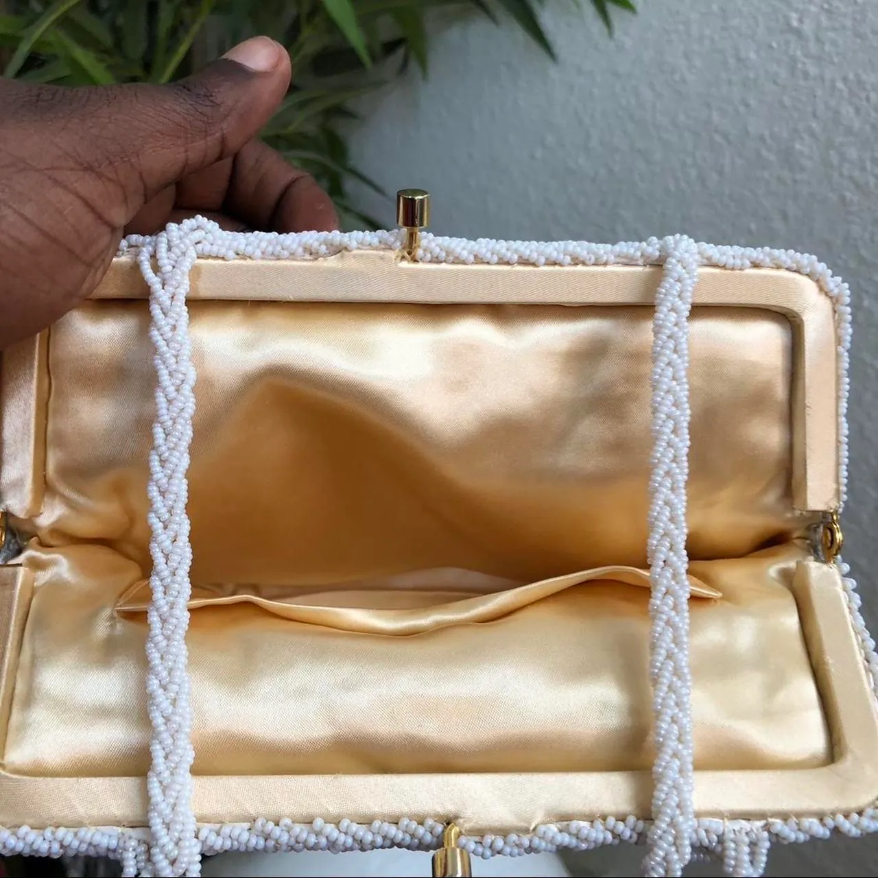 True Vintage 80s/90s Fairy Glam Coquette Beaded Sequin Clutch Shoulder Hand Bag Purse White Gold Accents #magical #whimsy #cottagecore Measurement in pics - Image 3