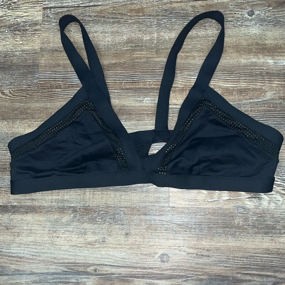 Black Cross Bikini Top with Mesh Detail - Image 5