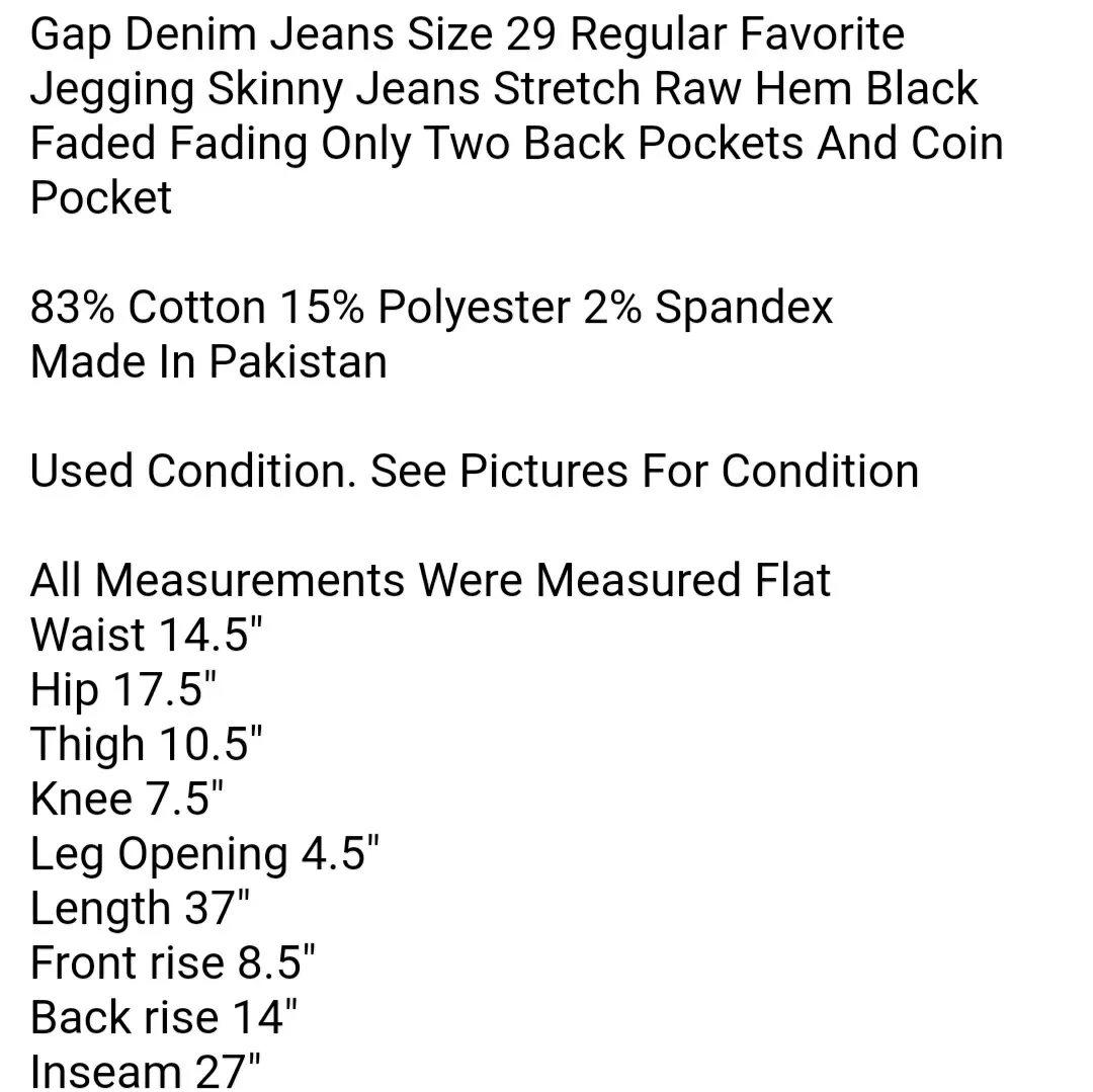 Gap Denim Jeans Size 29 Regular Favorite Jegging Skinny Jeans Stretch Raw Hem Black Faded - Image 7