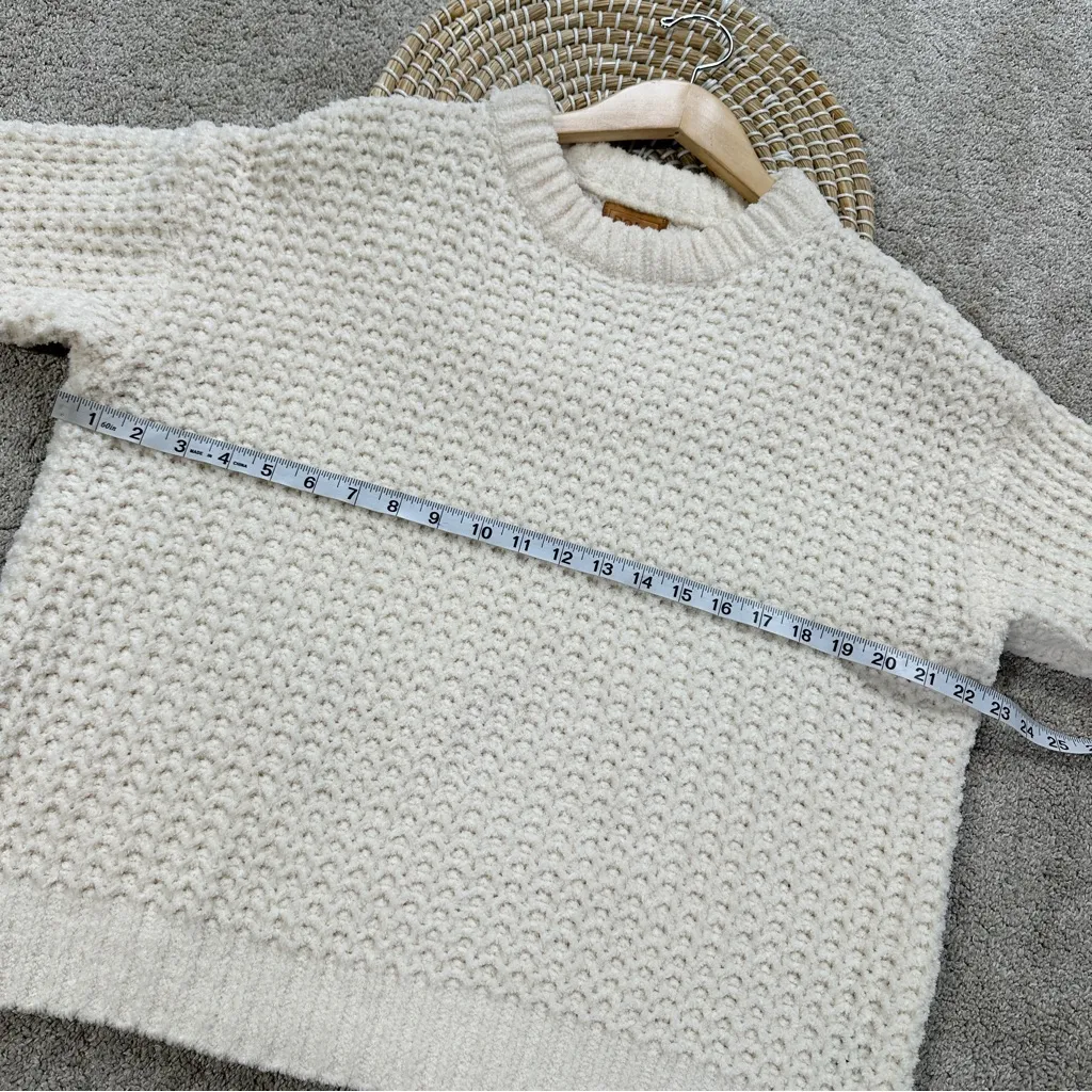 POL Women’s Cable Knit Chunky Crewneck Chenille Knit Sweater Oversized Ivory S - Image 12