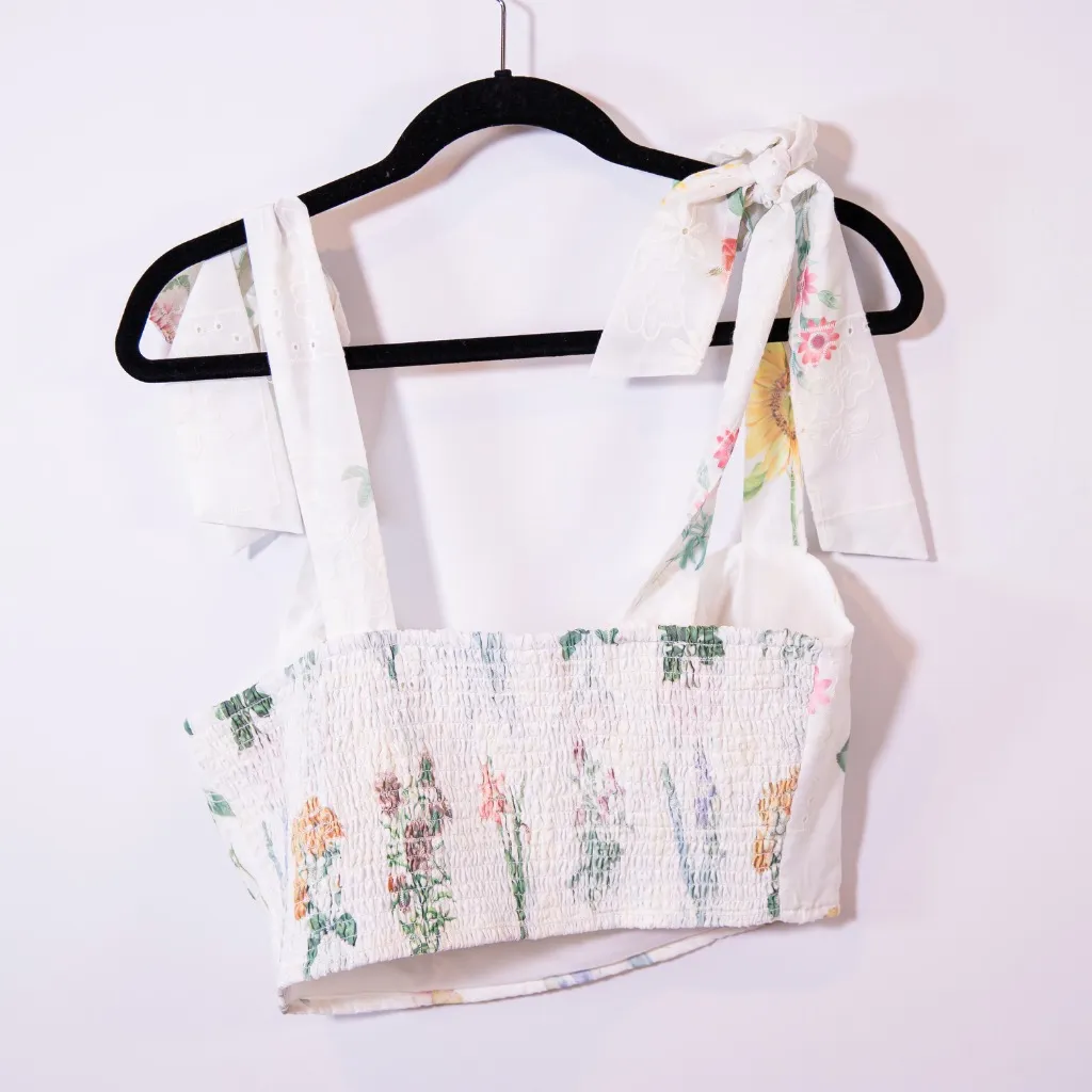 Petal + Pup Kara Floral Flower Print Pattern Eyelet Lace Crop Tank Top Large - Image 4