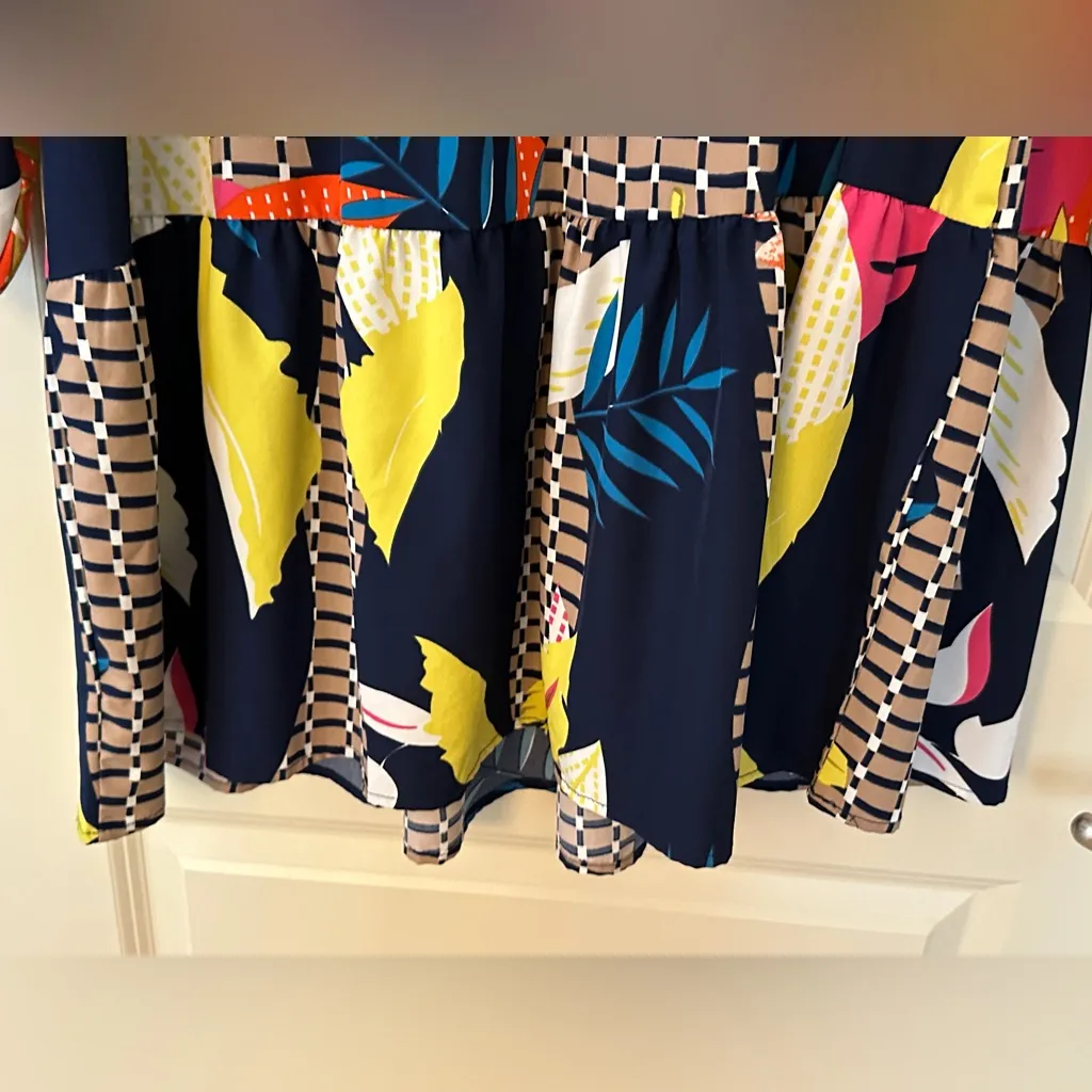 Colorful Leaf Print Longsleeve Short Dress Women’s Sz Small Yellow - Image 7