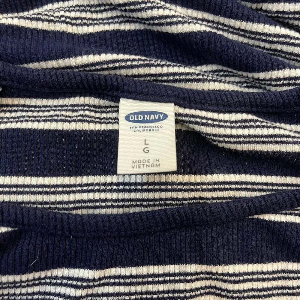 Old Navy Navy White Striped Swing Dress L Short Sleeve Soft Knit Casual Stretch - Image 2