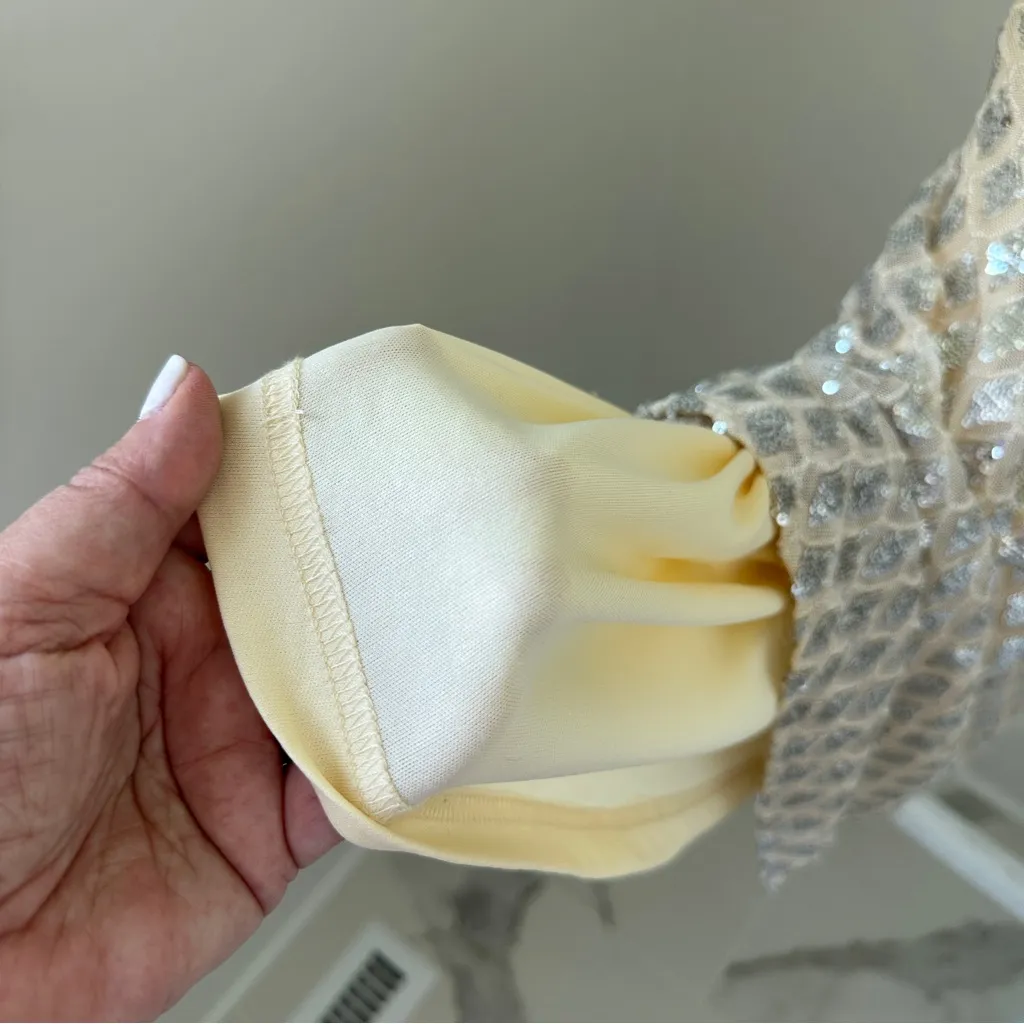 Saints & Secrets Asymmetrical Cowl Neckline Tie-Up Back Sequin Mini Dress Silver - Image 11