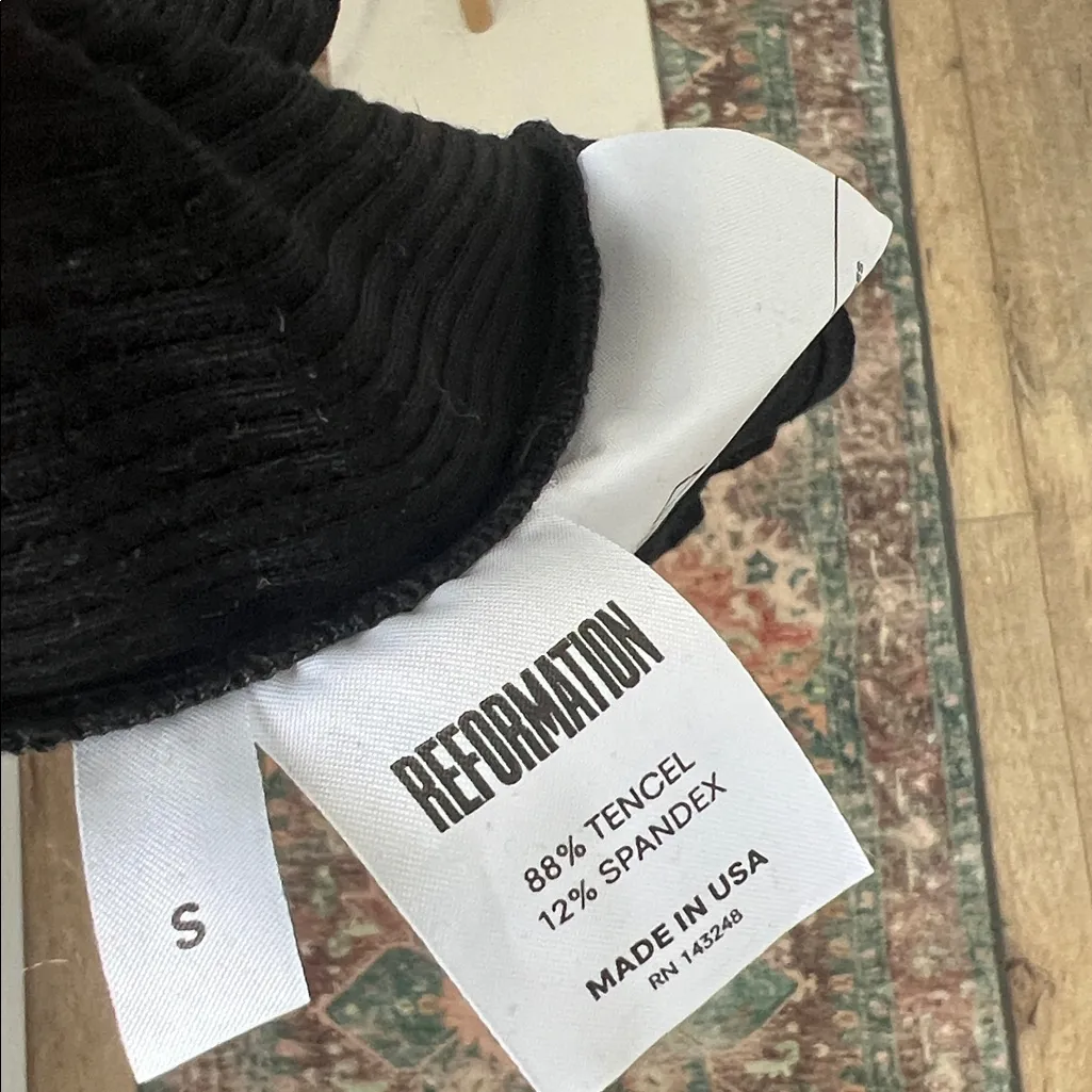 REFORMATION Cora Knit Ribbed Off Shoulder Midi Dress Black Size S $165 - Image 8