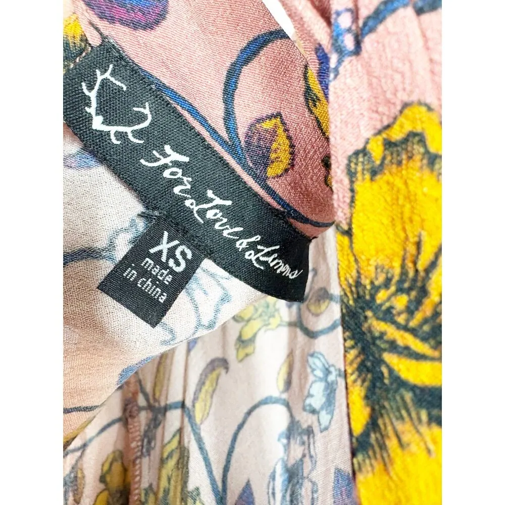 For Love And Lemons Pink Floral Mini Dress Size XS Open Back Long Sleeve Boho - Image 6