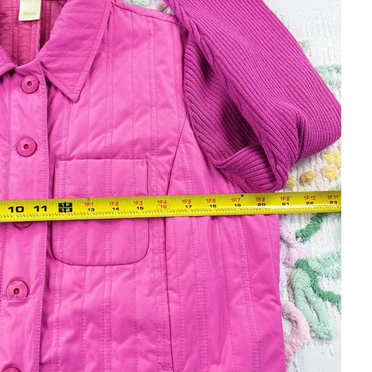 Sigrid Olsen Quilted Knit Jacket Women L Pink Button Front Collared - Image 4