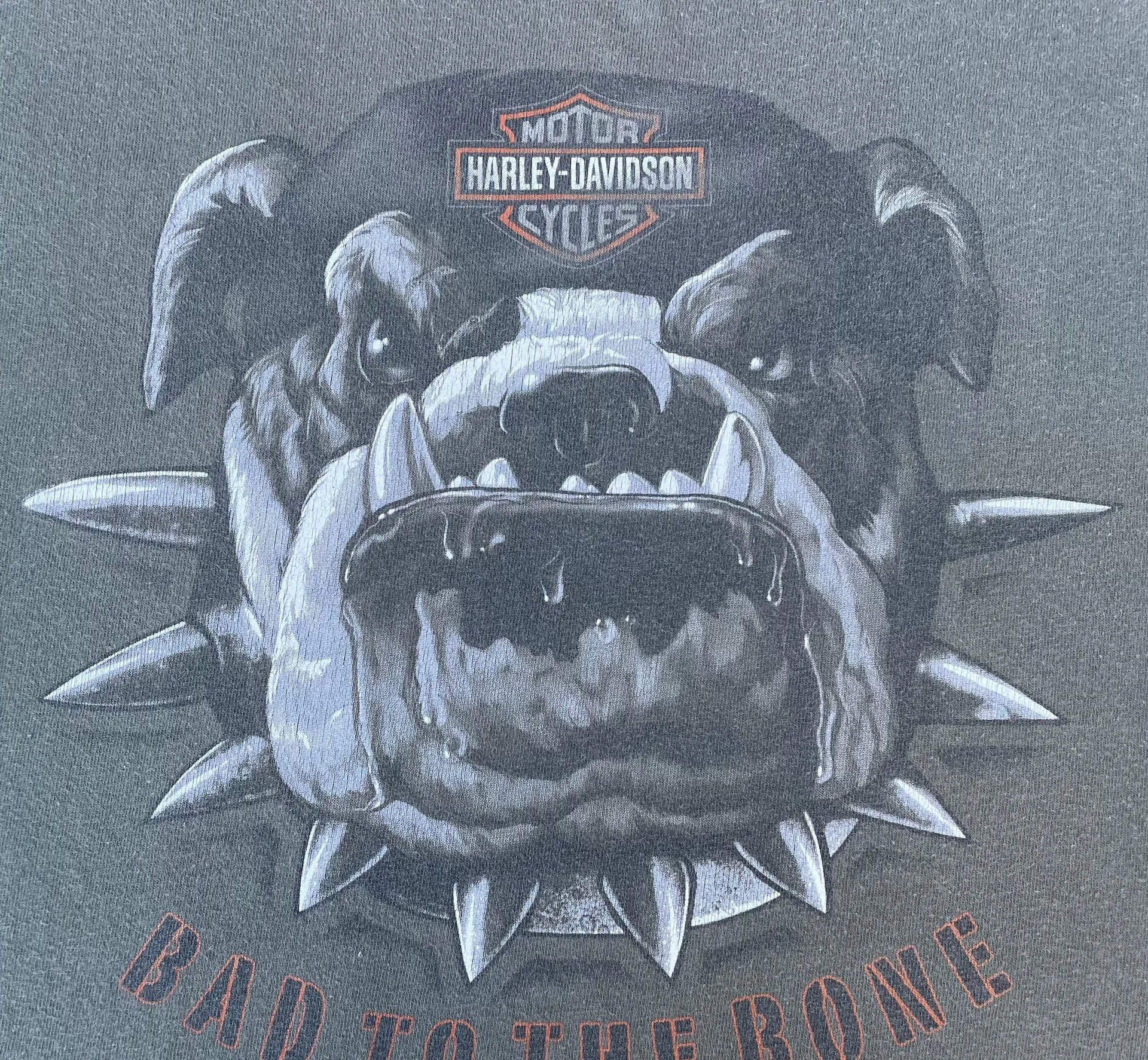 Vintage  Bad To The Bone Bulldog Olive Green Graphic T-shirt - Image 3