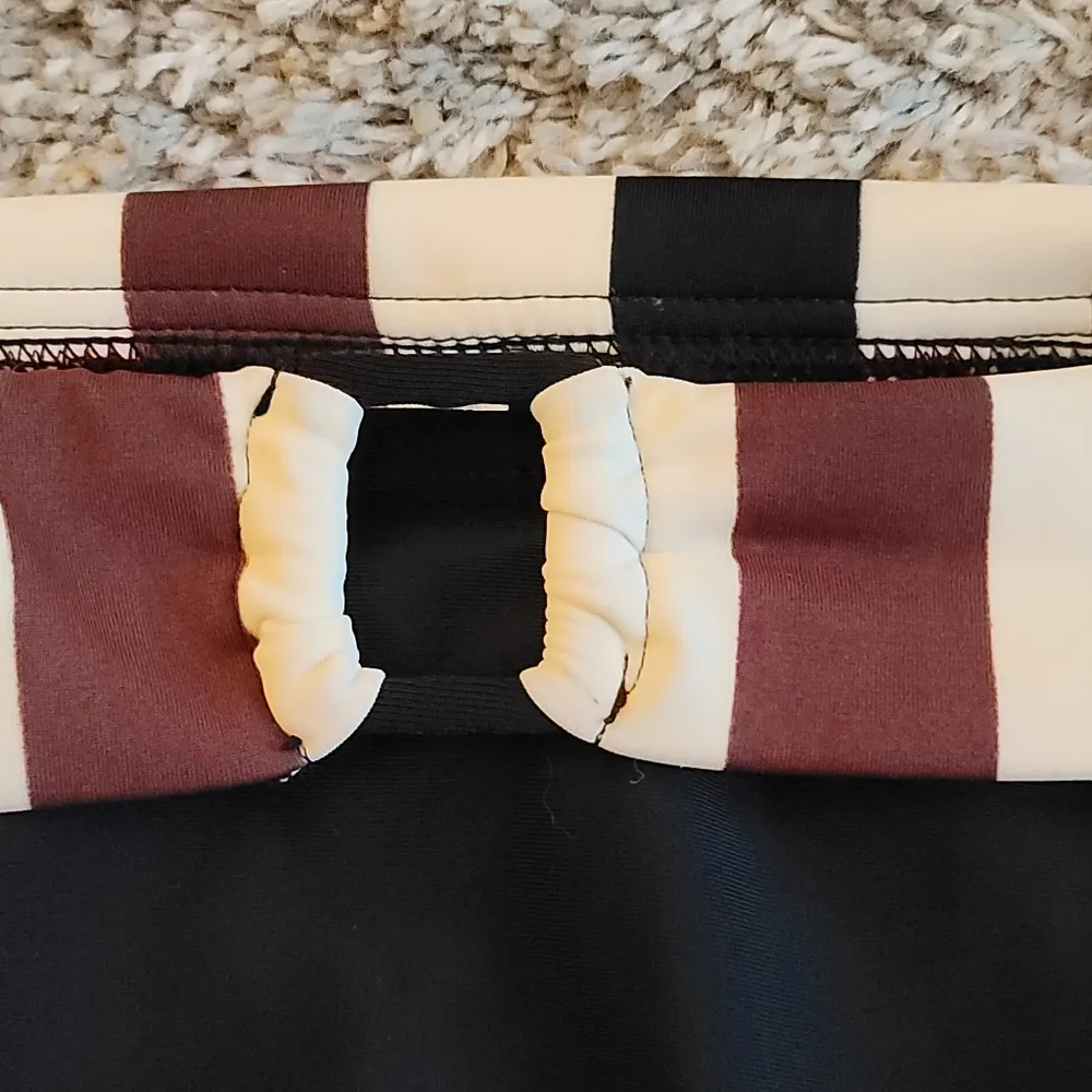 🔥SALE🔥NWT! Ocean Dream Black Cross The Line Brown White Striped Bikini Bottoms Size 12 - Image 5