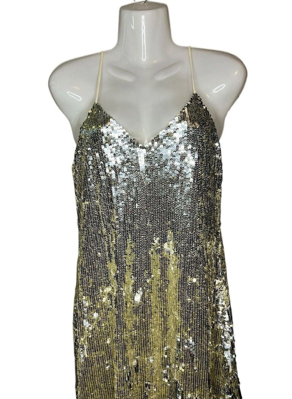 Nili Lotan Sequin Cami Gown Silver Gold Maxi Size Small Needs Repair NEW - Image 2