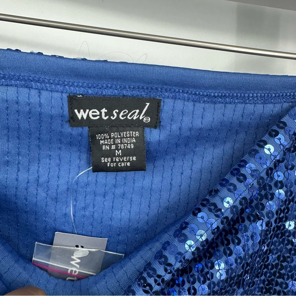 Vintage Y2K Wet Seal Blue Sequin Mini Skirt Size Medium Early 2000s NWT - Image 3