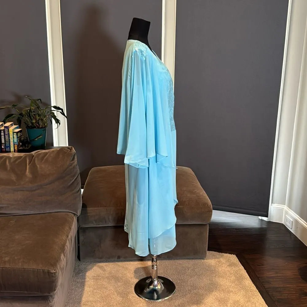 Womens Blue Chiffon Formal Dress Floral Lace Detail Matching Jacket Size 14 NWOT - Image 3