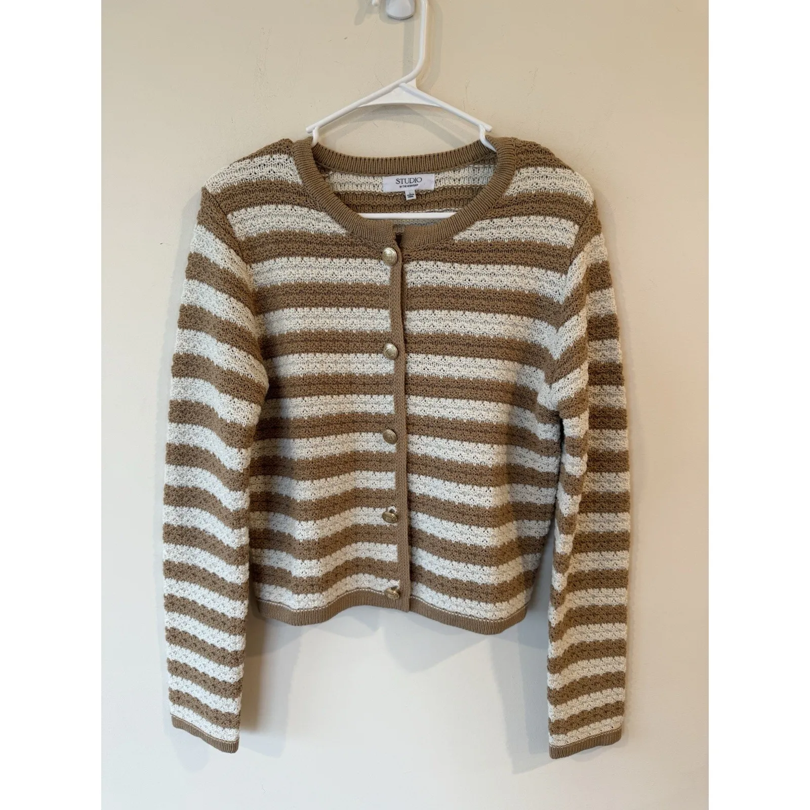 The Workshop Striped Cardigan Sweater Button Front Classic Nautical Large - Image 2