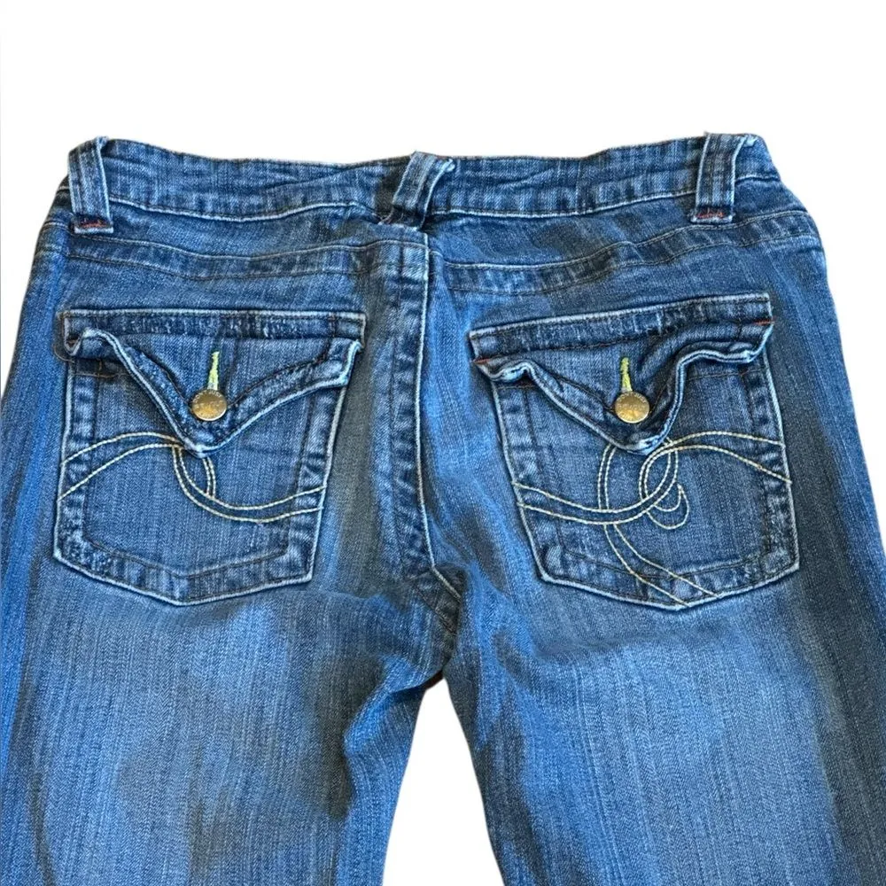 Revolt Jeans Co. Women’s Flare Leg Jeans Back Flap Pockets Size 9 Blue - Image 5