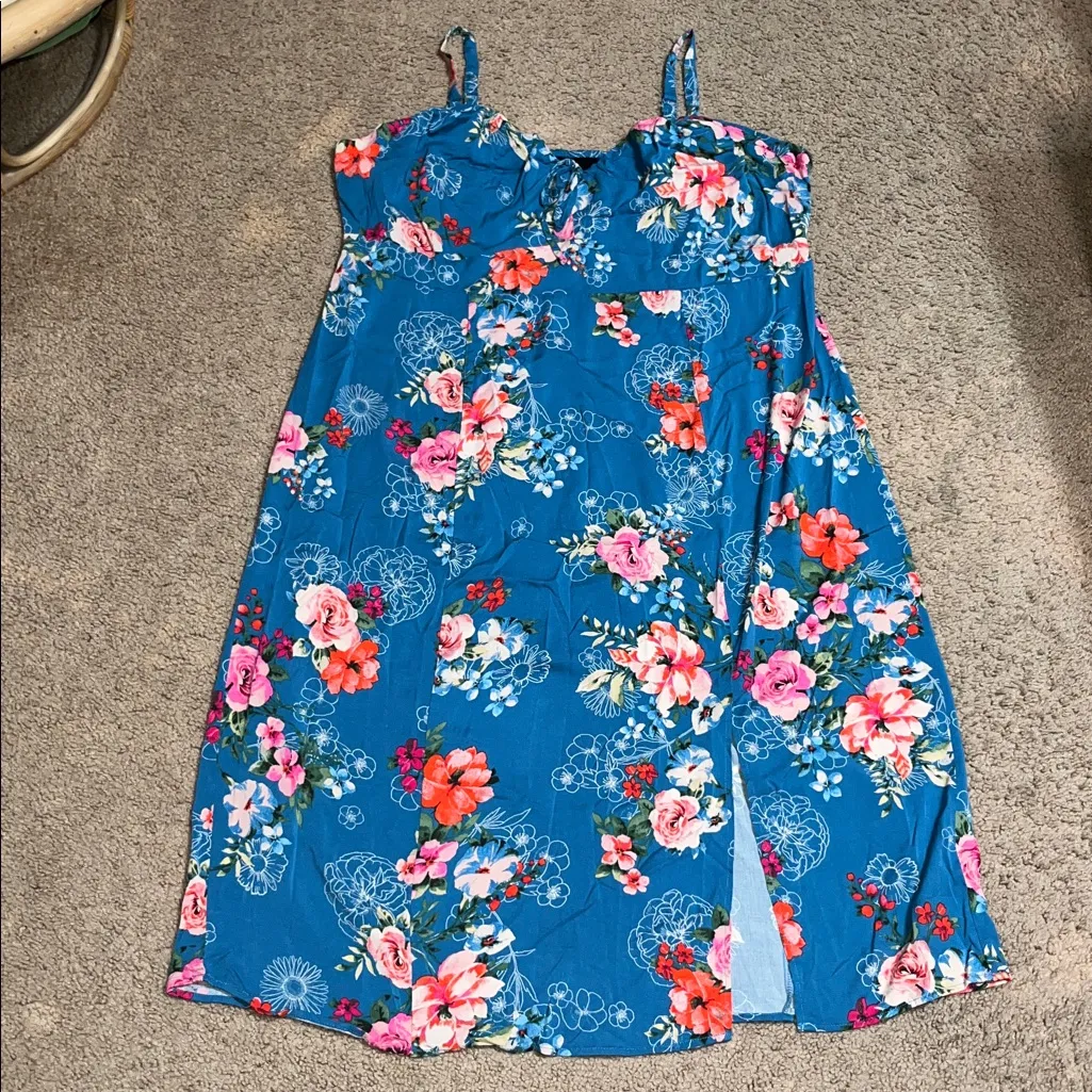 Torrid Tea Length Stretch Challis Slit Midi Dress Happiness Floral Bluesteel 2X - Image 4