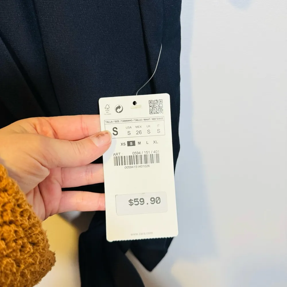 NWT Zara Basic Navy Wrap Short Sleeve Faux Wrap Blouse - Image 4