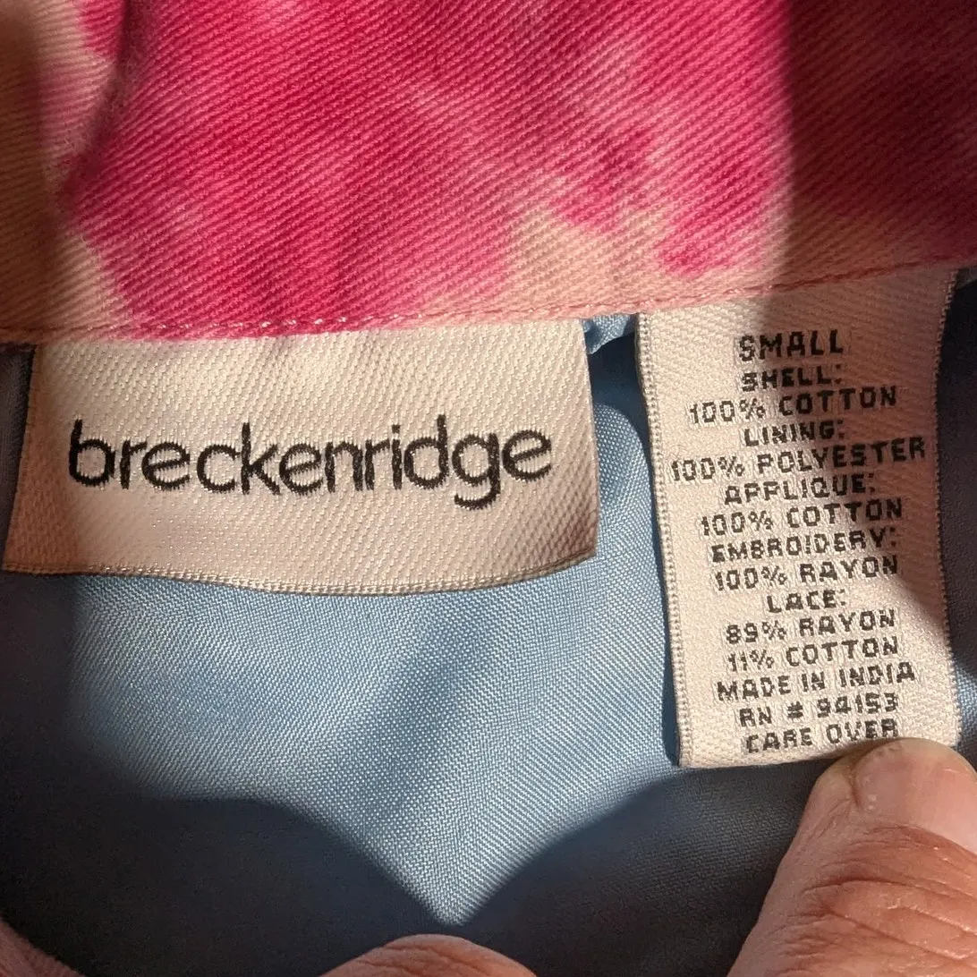 Vtg 1990s Breckenridge Blue Pink Heart Butterfly Applique Patchwork Jacket Sz S - Image 4