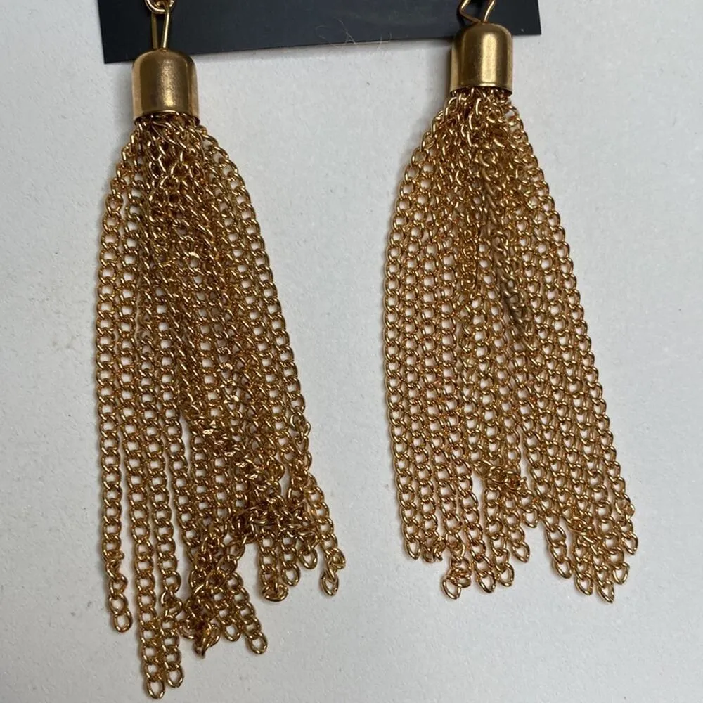 Thalia Sodi Zebra Fringe Earrings Gold-Tone Dangle Rhinestones NWT OS Tribal - Image 3
