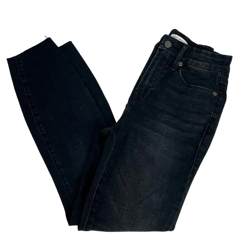 Good American Good Waist Size 2/26 Tapered Leg Denim Jeans Raw Hem in Blue631 - Image 3