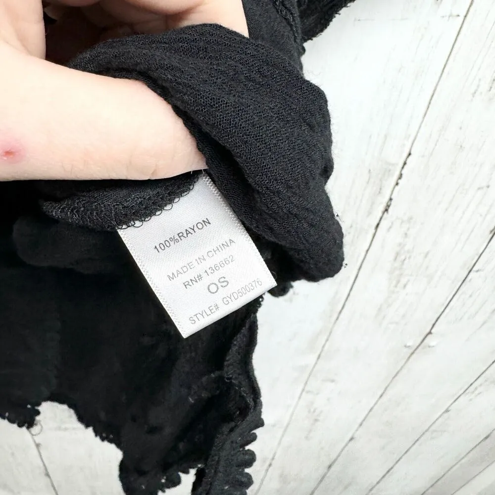 Francesca's Coverup Women Size OS Black Boho Trimmed High Low Swim Deep V Neck - Image 3