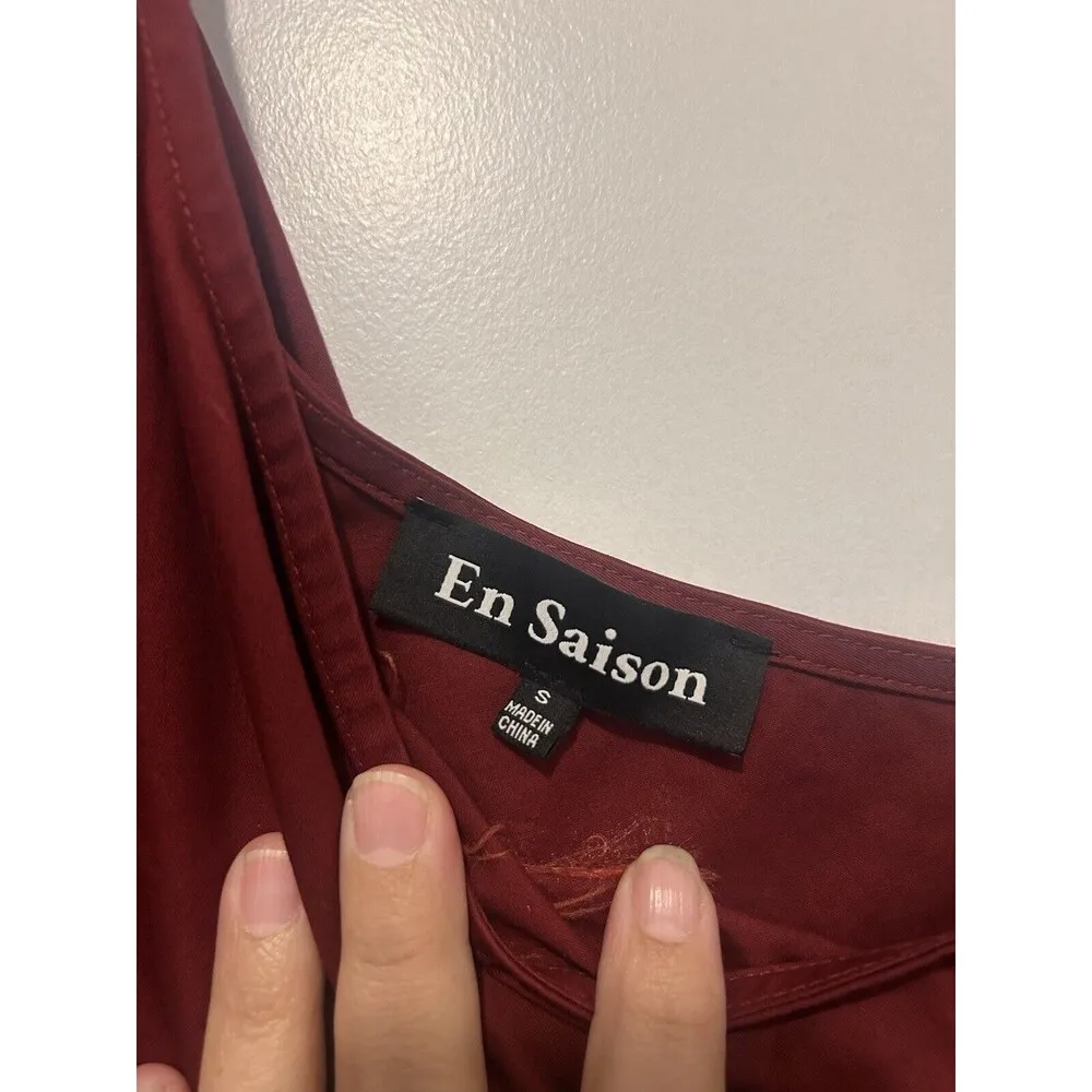 En Saison Cosima Midi Dress Deep Burgundy One Shoulder Puff Sleeve Size Small - Image 3