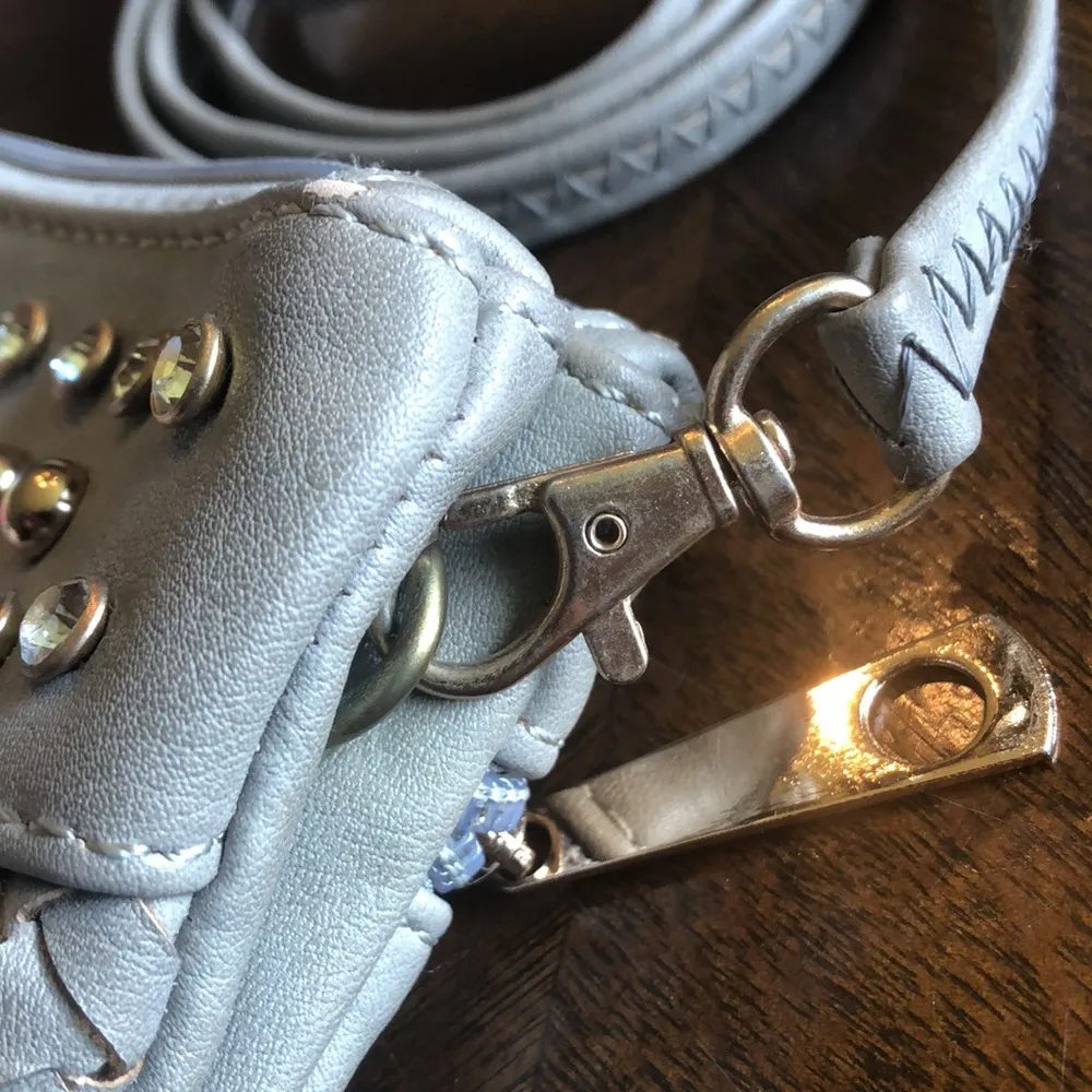 Gray Rhinestone Studded Boho Woven Crossbody Shoulder Purse - Image 5