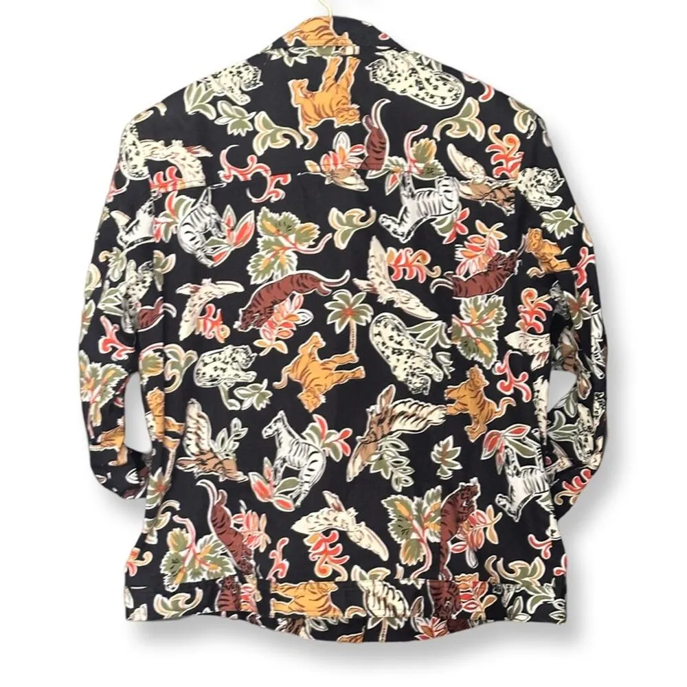Cotton Connections Vintage Jungle Scene Animal Print Jacket Black Size M - Image 2