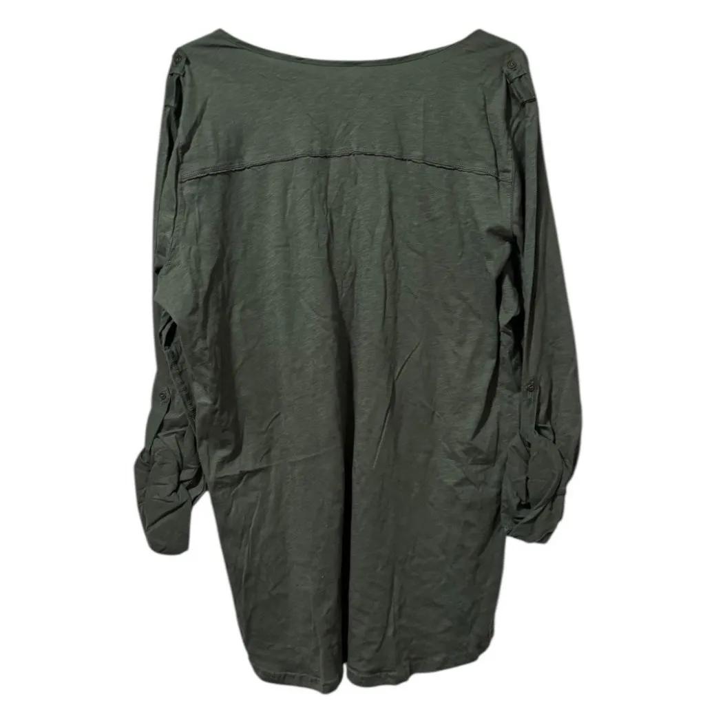 Eddie Bauer Women Sz‎ XXL Green Cotton Long Sleeve V Neck Tunic Shirt Ruffle NWT - Image 2